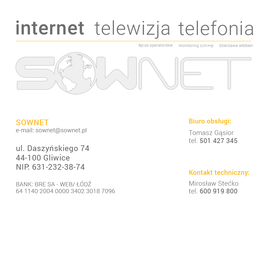 SowNet to najszybszy i najpewniejszy internet w centrum Gliwic a także telewizja